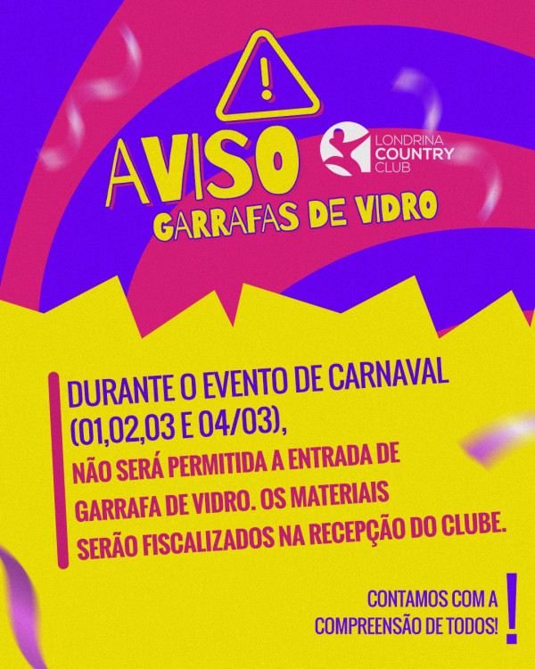 aviso - garrafas de vidro